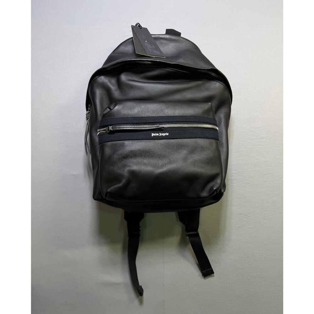 New Palm Angels Logo Backpack Unisex Black Leather Fashion Travel Outdoor Bag